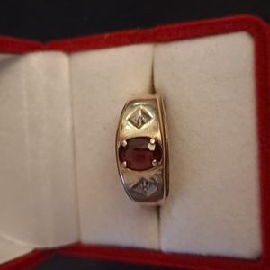 Mens Garnet Ring a lil bent can easily be fixed 10k garnet ring.